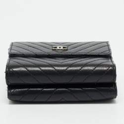 Chanel Black Chevron Leather CC Compact Wallet