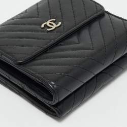 Chanel Black Chevron Leather CC Compact Wallet