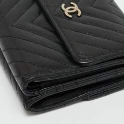 Chanel Black Chevron Leather CC Compact Wallet