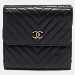 Chanel Black Chevron Leather CC Compact Wallet