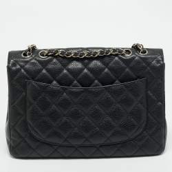 Chanel Black Quilted Caviar Leather Jumbo Classic Single Flap Bag