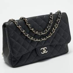 Chanel Black Quilted Caviar Leather Jumbo Classic Single Flap Bag