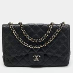 Chanel Black Quilted Caviar Leather Jumbo Classic Single Flap Bag