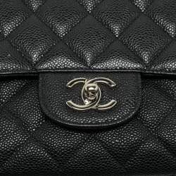 Chanel Black Quilted Caviar Leather Jumbo Classic Single Flap Bag