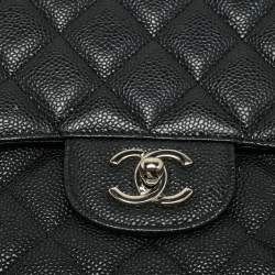 Chanel Black Quilted Caviar Leather Jumbo Classic Single Flap Bag