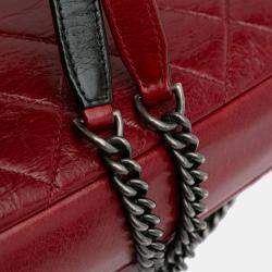 Pre Owned Chanel Red Medium Glazed Calfskin Duo Color Flap