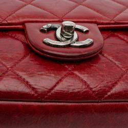Pre Owned Chanel Red Medium Glazed Calfskin Duo Color Flap