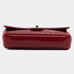 Pre Owned Chanel Red Medium Glazed Calfskin Duo Color Flap