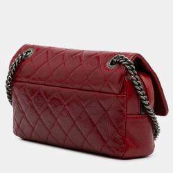 Pre Owned Chanel Red Medium Glazed Calfskin Duo Color Flap