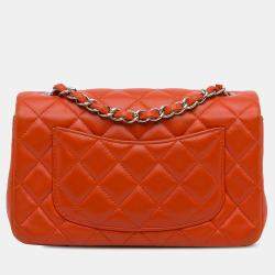 Chanel Orange Mini Rectangular Classic Lambskin Single Flap