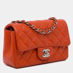 Chanel Orange Mini Rectangular Classic Lambskin Single Flap