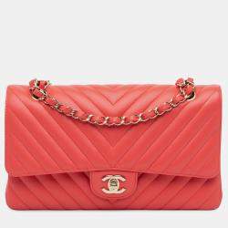 Chanel Red Medium Classic Chevron Lambskin Double Flap