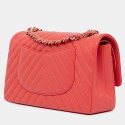 Chanel Red Medium Classic Chevron Lambskin Double Flap