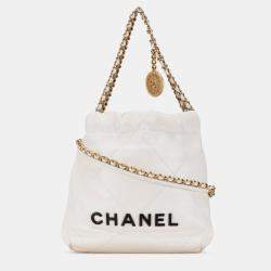 Chanel White Mini Shiny Calfskin 22 Hobo
