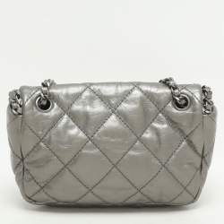 Pre Owned Chanel Silver Quilted Crinkled Leather Mini Chain Me Bag