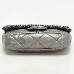 Pre Owned Chanel Silver Quilted Crinkled Leather Mini Chain Me Bag