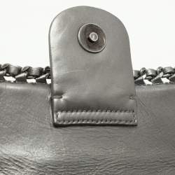 Pre Owned Chanel Silver Quilted Crinkled Leather Mini Chain Me Bag