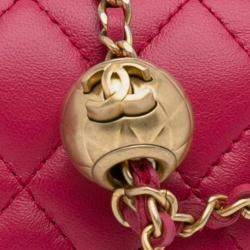 Chanel Red Mini CC Matelasse Pearl Crush Lambskin Crossbody Bag