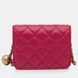 Chanel Red Mini CC Matelasse Pearl Crush Lambskin Crossbody Bag