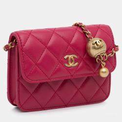 Chanel Red Mini CC Matelasse Pearl Crush Lambskin Crossbody Bag