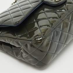 Chanel Teal Blue Quilted Patent Leather Medium Classic Double Flap Bag