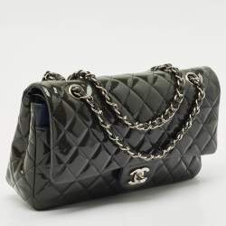 Chanel Teal Blue Quilted Patent Leather Medium Classic Double Flap Bag