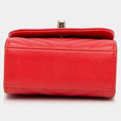 Chanel Red Mini Chevron Lambskin Trendy CC Chain Wallet