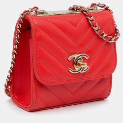 Chanel Red Mini Chevron Lambskin Trendy CC Chain Wallet
