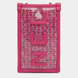 Chanel Pink Tweed and PVC Phone Clutch with Chain