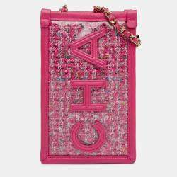 Chanel Pink Tweed and PVC Phone Clutch with Chain