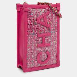 Chanel Pink Tweed and PVC Phone Clutch with Chain