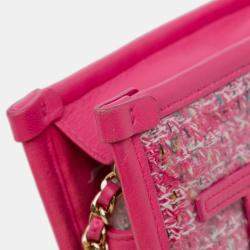 Chanel Pink Tweed and PVC Phone Clutch with Chain