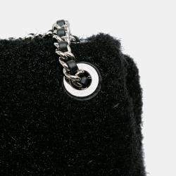 Chanel Black Medium Quilted Metallic Knit Pluto Glitter Flap