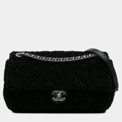 Chanel Black Medium Quilted Metallic Knit Pluto Glitter Flap