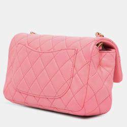 Chanel Pink Mini Rectangular Classic Lambskin Pearl Crush Single Flap