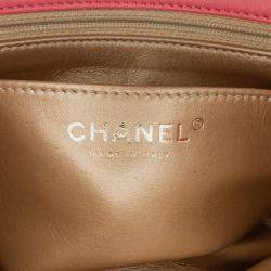 Chanel Pink Mini Square Classic Lambskin Pearl Crush Single Flap