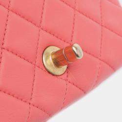 Chanel Pink Mini Square Classic Lambskin Pearl Crush Single Flap