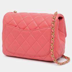 Chanel Pink Mini Square Classic Lambskin Pearl Crush Single Flap
