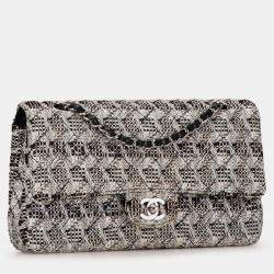 Chanel White Medium Classic Tweed Double Flap