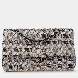 Chanel White Medium Classic Tweed Double Flap