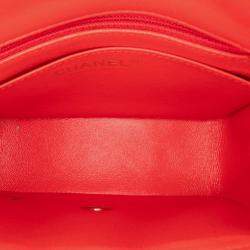 Pre Owned Chanel Red Mini Square Classic Lambskin Single Flap