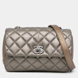 Pre Owned Chanel Brown Mini Quilted Metallic Calfskin Lady Pearly Flap