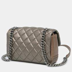 Pre Owned Chanel Brown Mini Quilted Metallic Calfskin Lady Pearly Flap