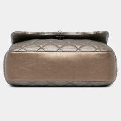 Pre Owned Chanel Brown Mini Quilted Metallic Calfskin Lady Pearly Flap