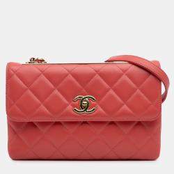Pre Owned Chanel Pink Quilted Lambskin Trendy CC Flap