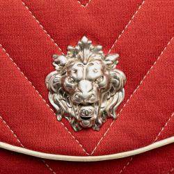 Pre Owned Chanel Red Jumbo Chevron Jersey Leo Lion Flap