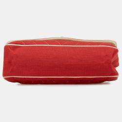 Pre Owned Chanel Red Jumbo Chevron Jersey Leo Lion Flap