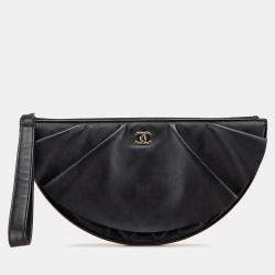Chanel Black Quilted Lambskin Wave Clutch