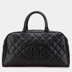 Chanel Black CC Quilted Caviar Bowling Bag