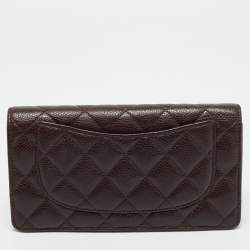 Pre Owned Chanel Burgundy Quilted Caviar Leather L Yen Wallet